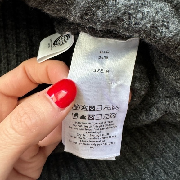 Ganni- Charcoal Grey Wool Longsleeve Cutout Ruffle Peplum Sweater - Picture 9 of 11